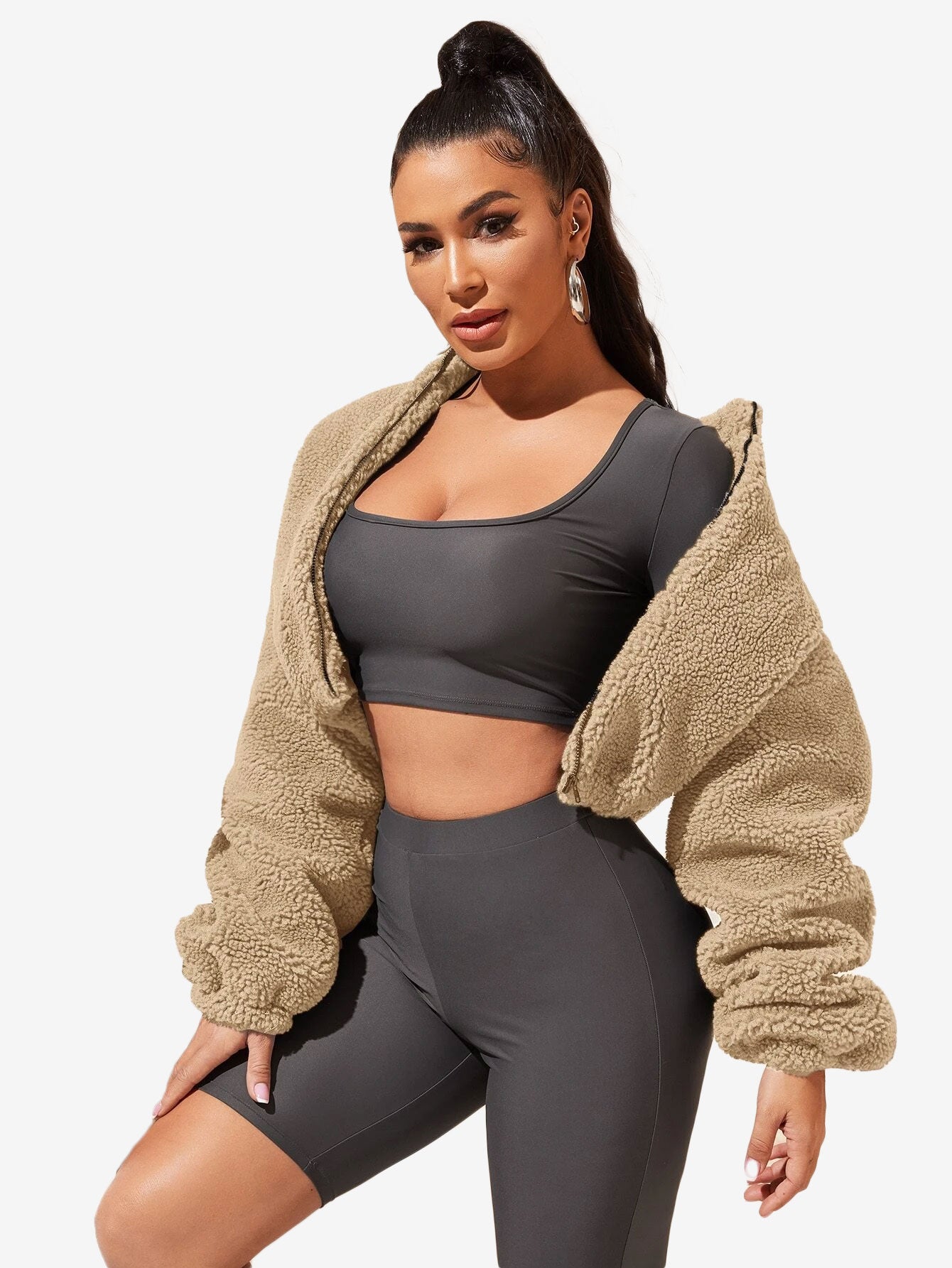 Comfy Zip Up Drop Shoulder Teddy Jacket