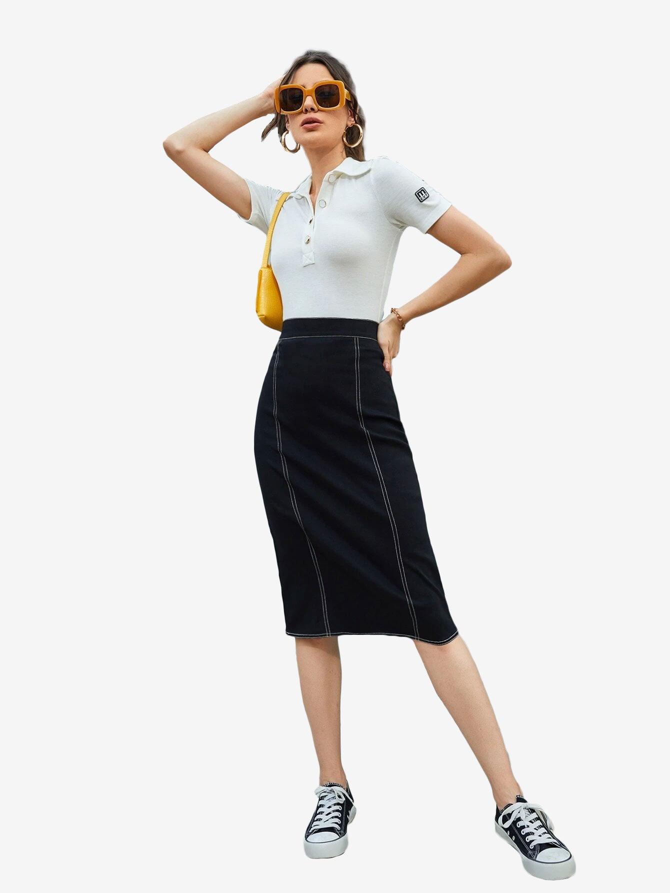 Basic Patched Detail Half Button Tee