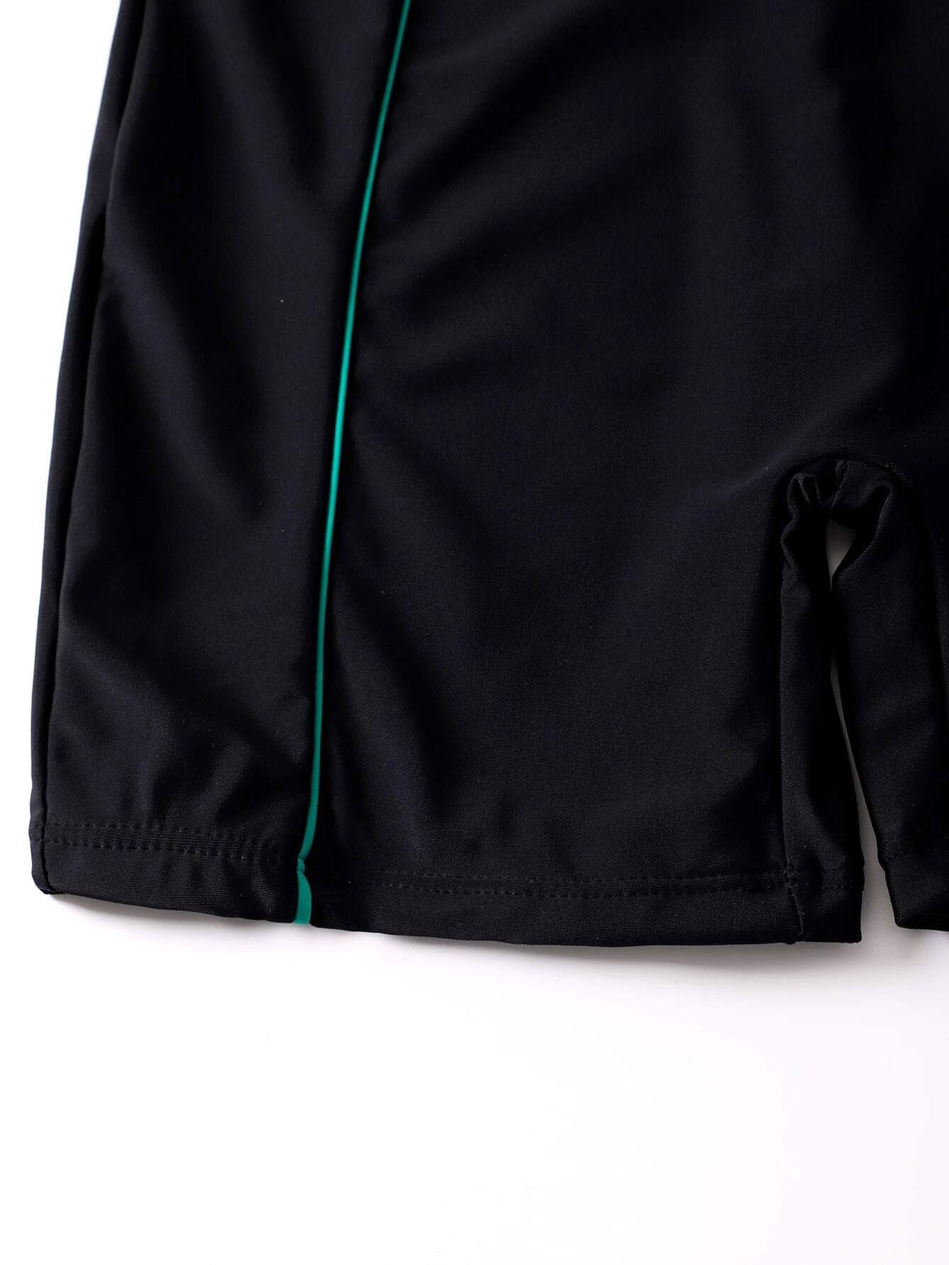 Contrast Binding Zipper Front One Piece Swimsuit