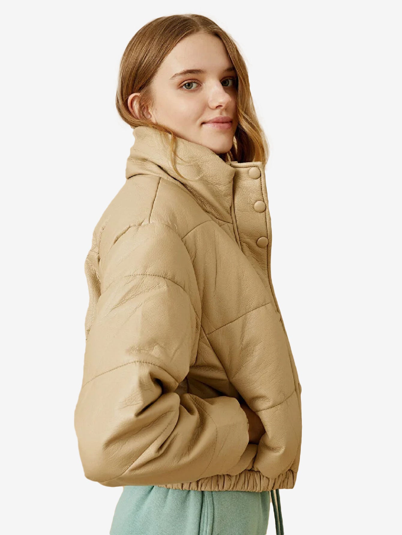 Cozy Zip Up Faux Leather Puffer Jacket