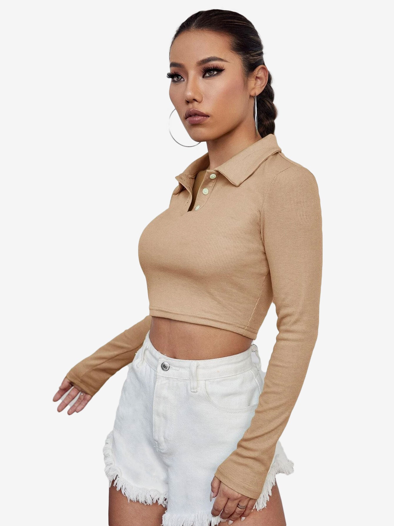 Attractive Solid Crop Polo Shirt