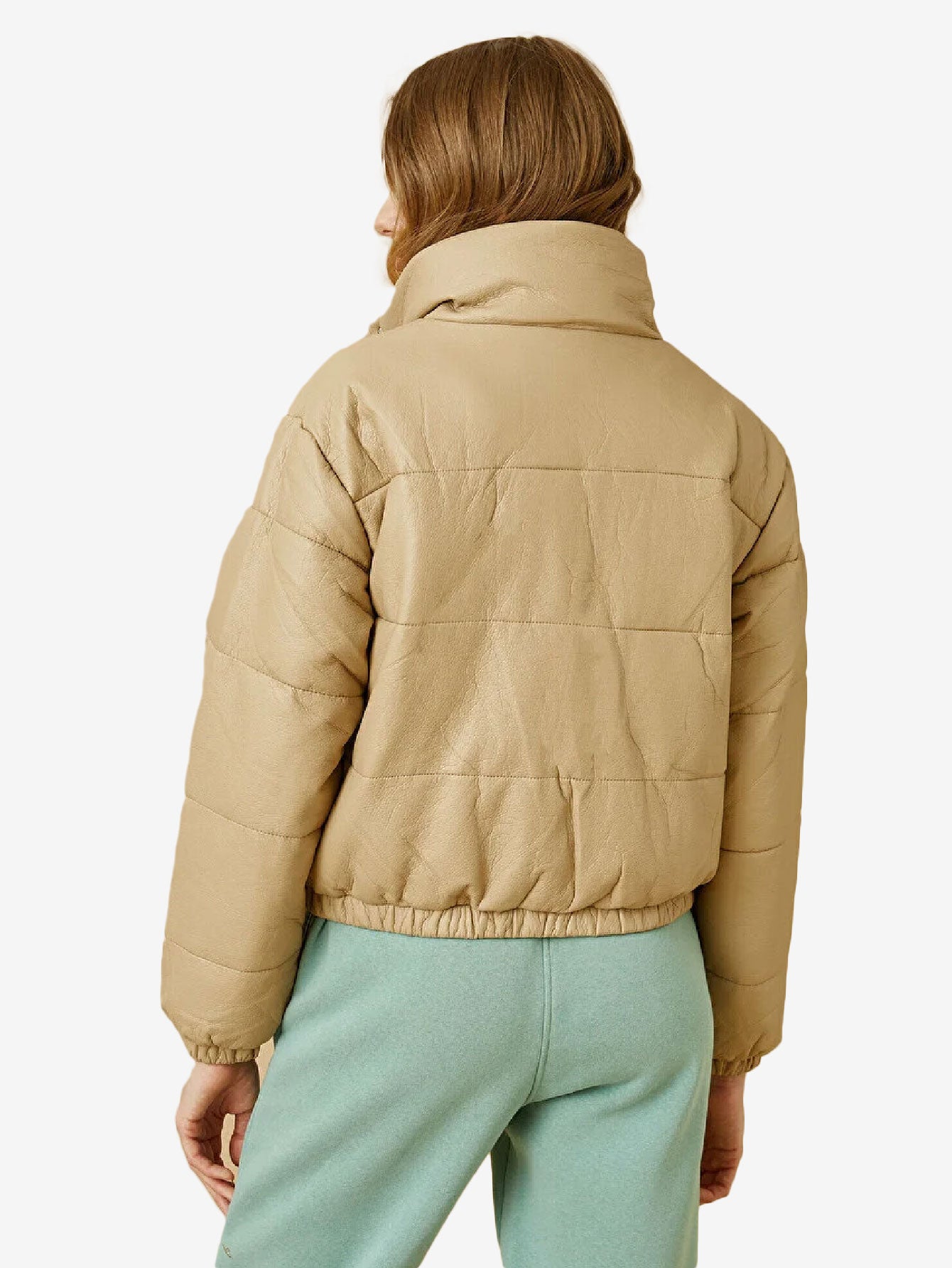 Cozy Zip Up Faux Leather Puffer Jacket