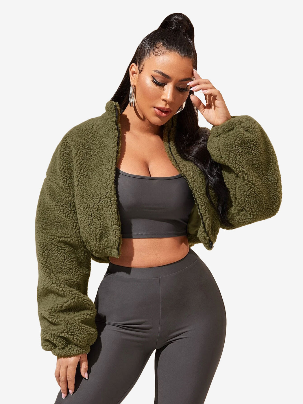 Comfy Zip Up Drop Shoulder Teddy Jacket