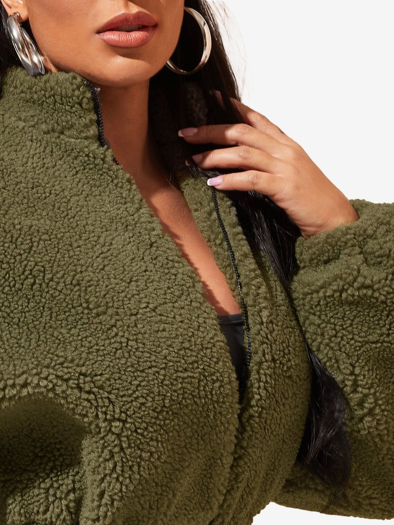 Comfy Zip Up Drop Shoulder Teddy Jacket