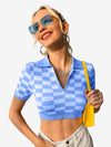 Color Block Knitted Polo Top Plaid