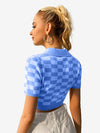 Color Block Knitted Polo Top Plaid