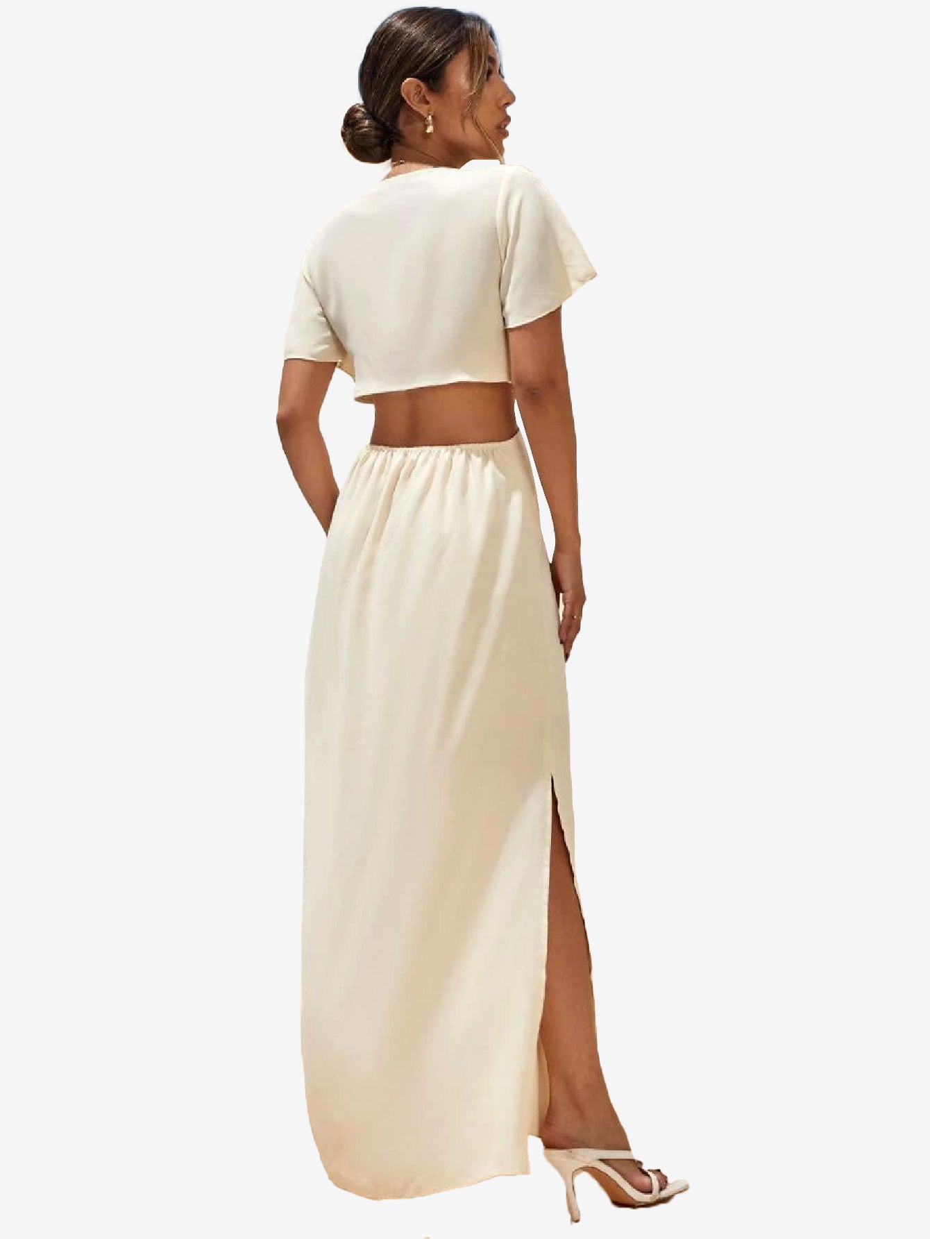 Cut Out Waist Tie Front Slit Hem Dress