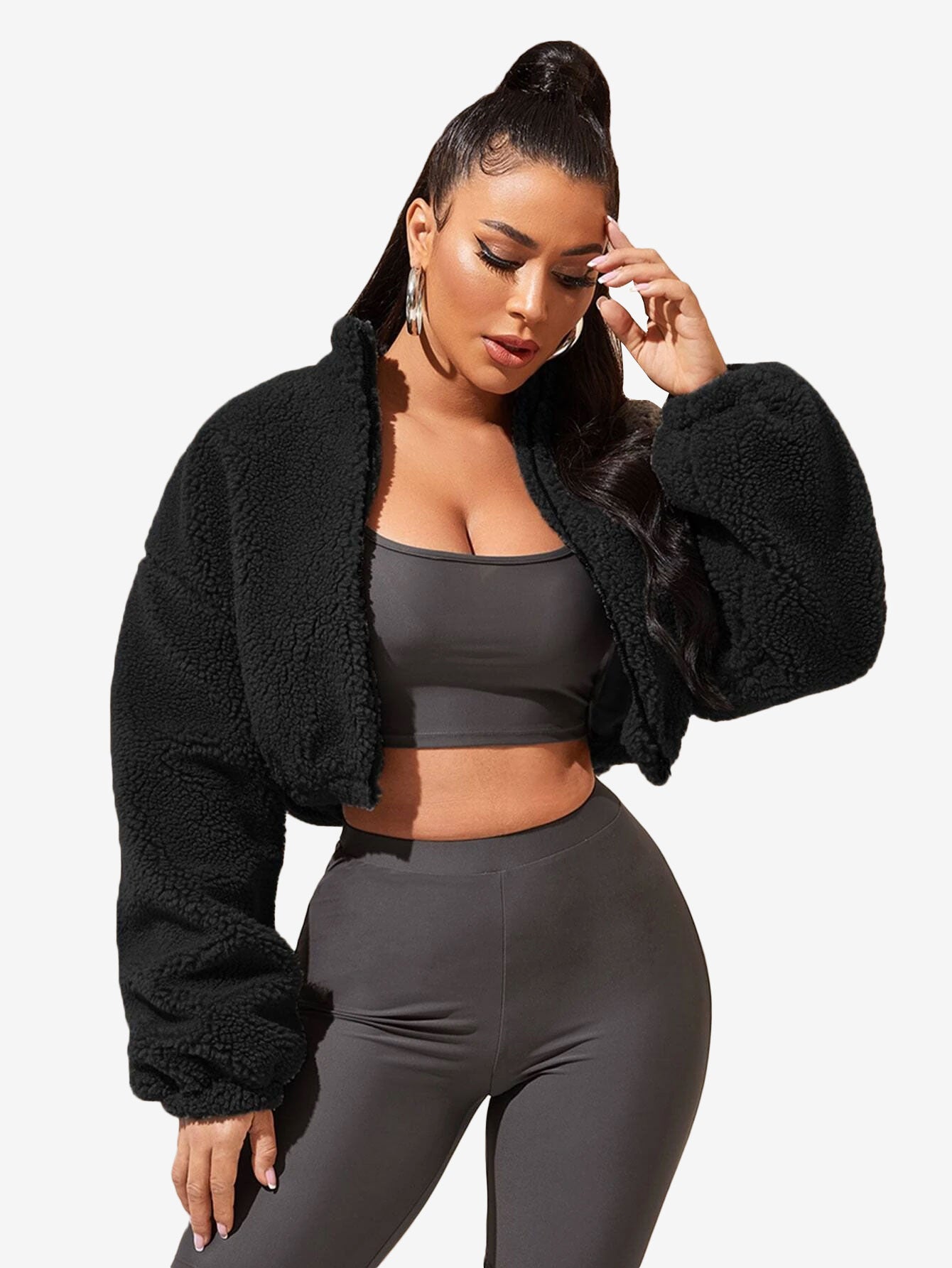 Comfy Zip Up Drop Shoulder Teddy Jacket
