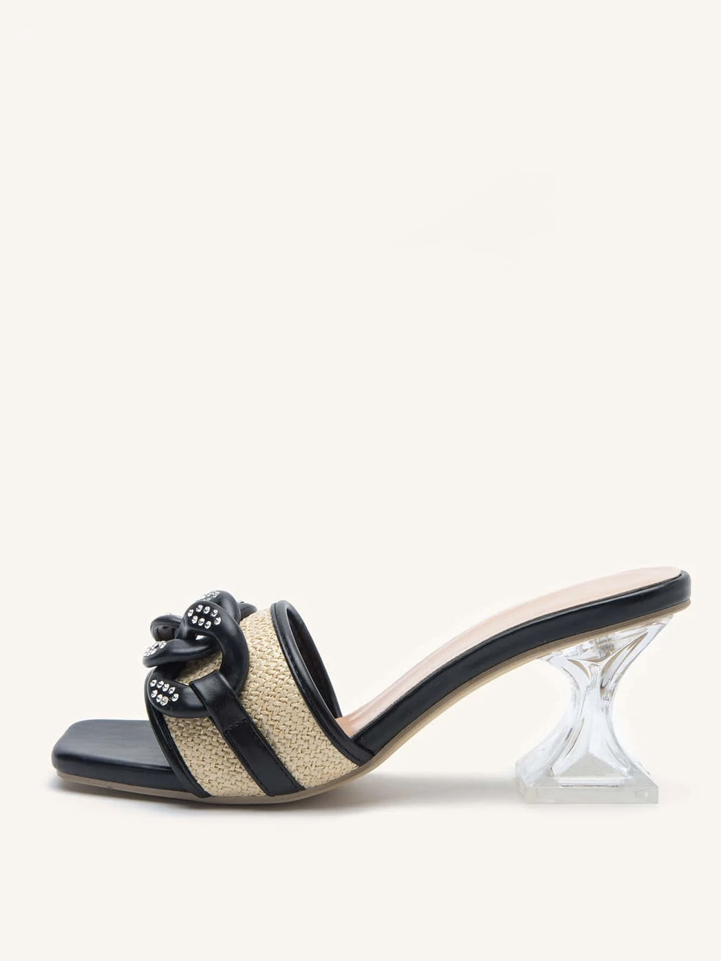 Chain Decor Pyramid Heeled Sandal Mules