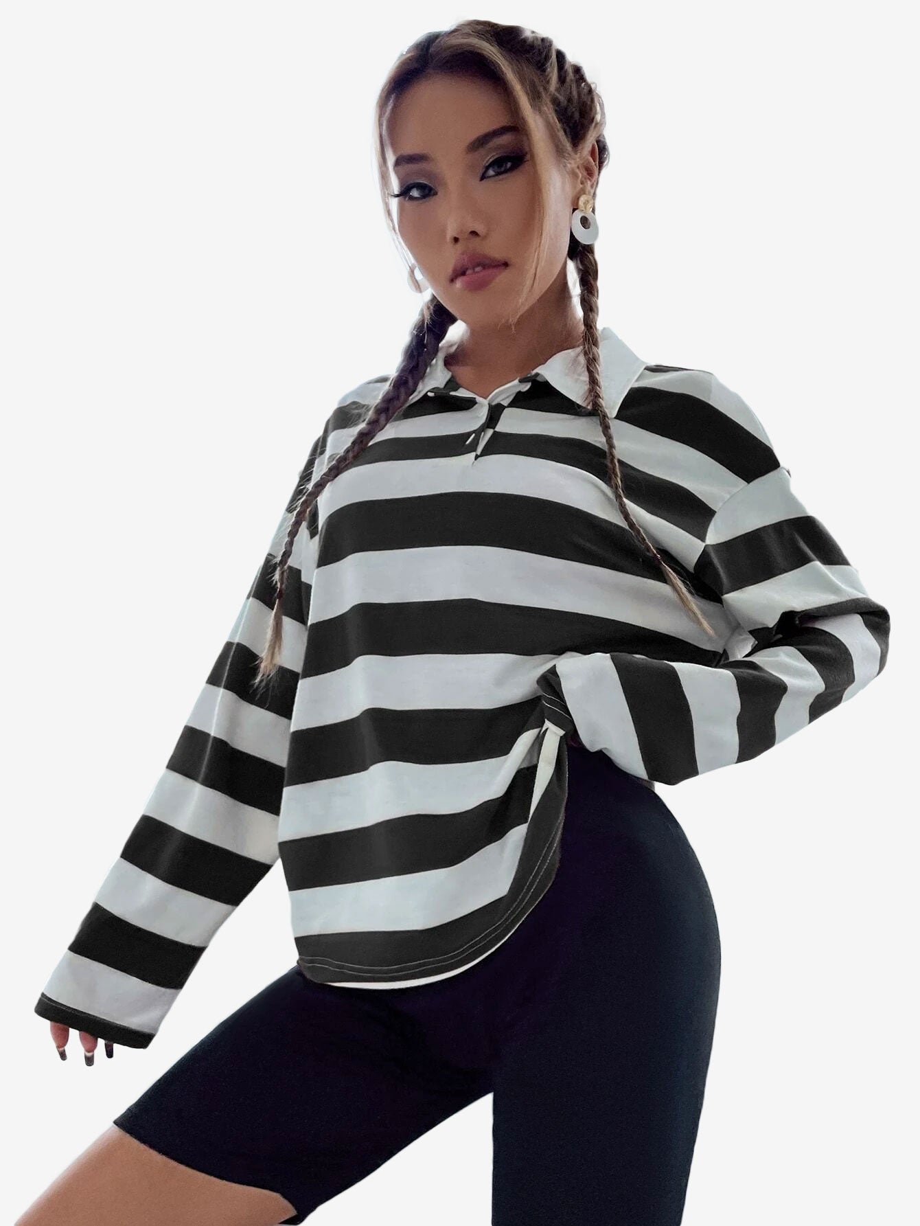 Crummy Polo Collar Drop Shoulder Striped Tee