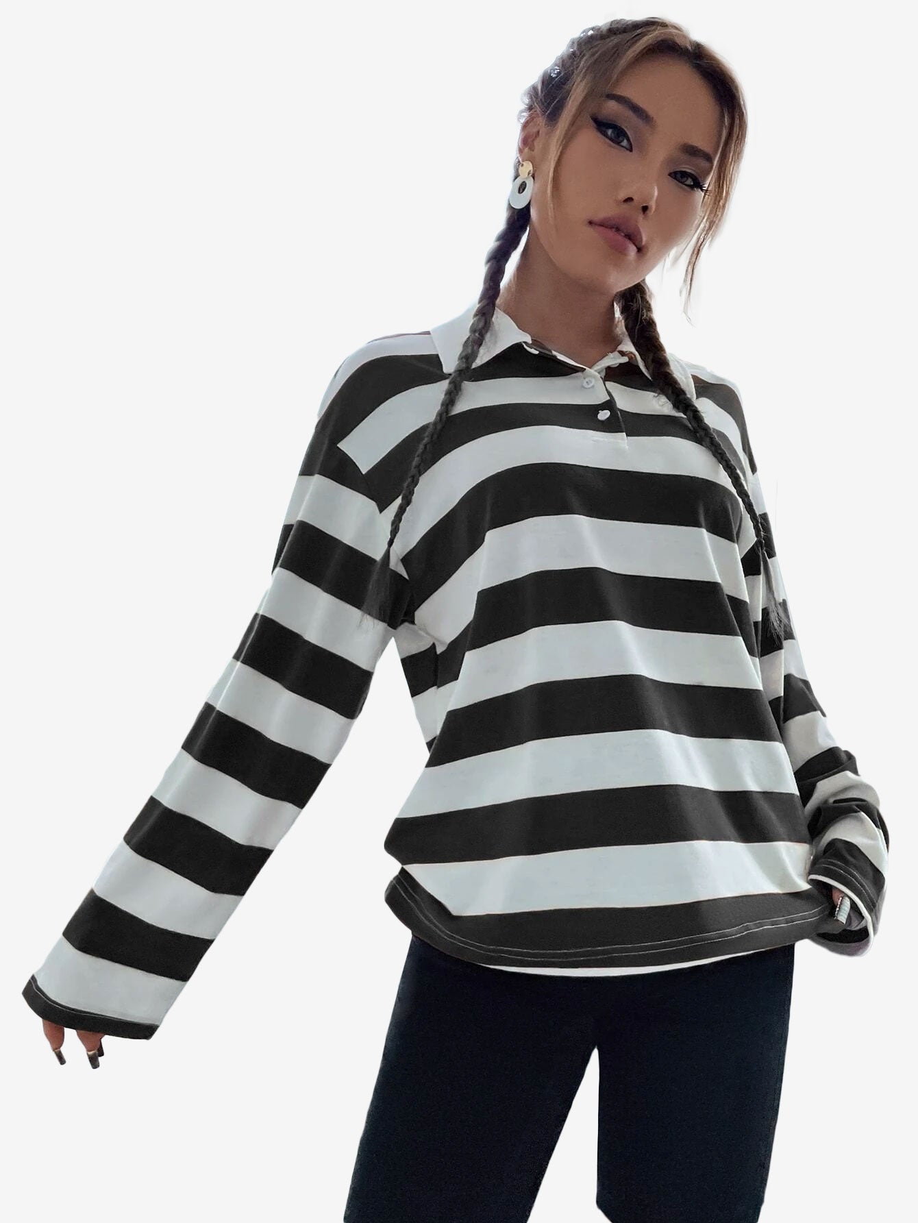 Crummy Polo Collar Drop Shoulder Striped Tee