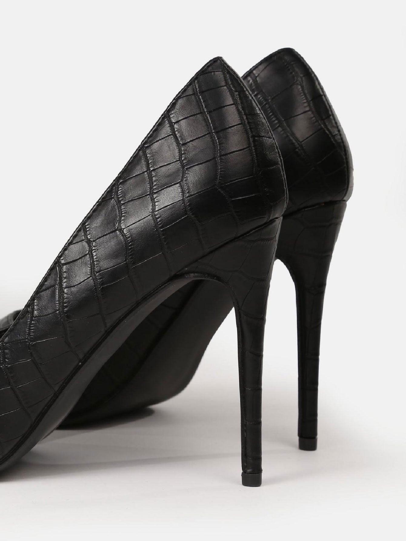 Faux Leather Croc Heeled Court Shoes