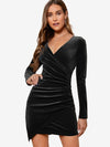 Front Ruched Detail Velvet Dress