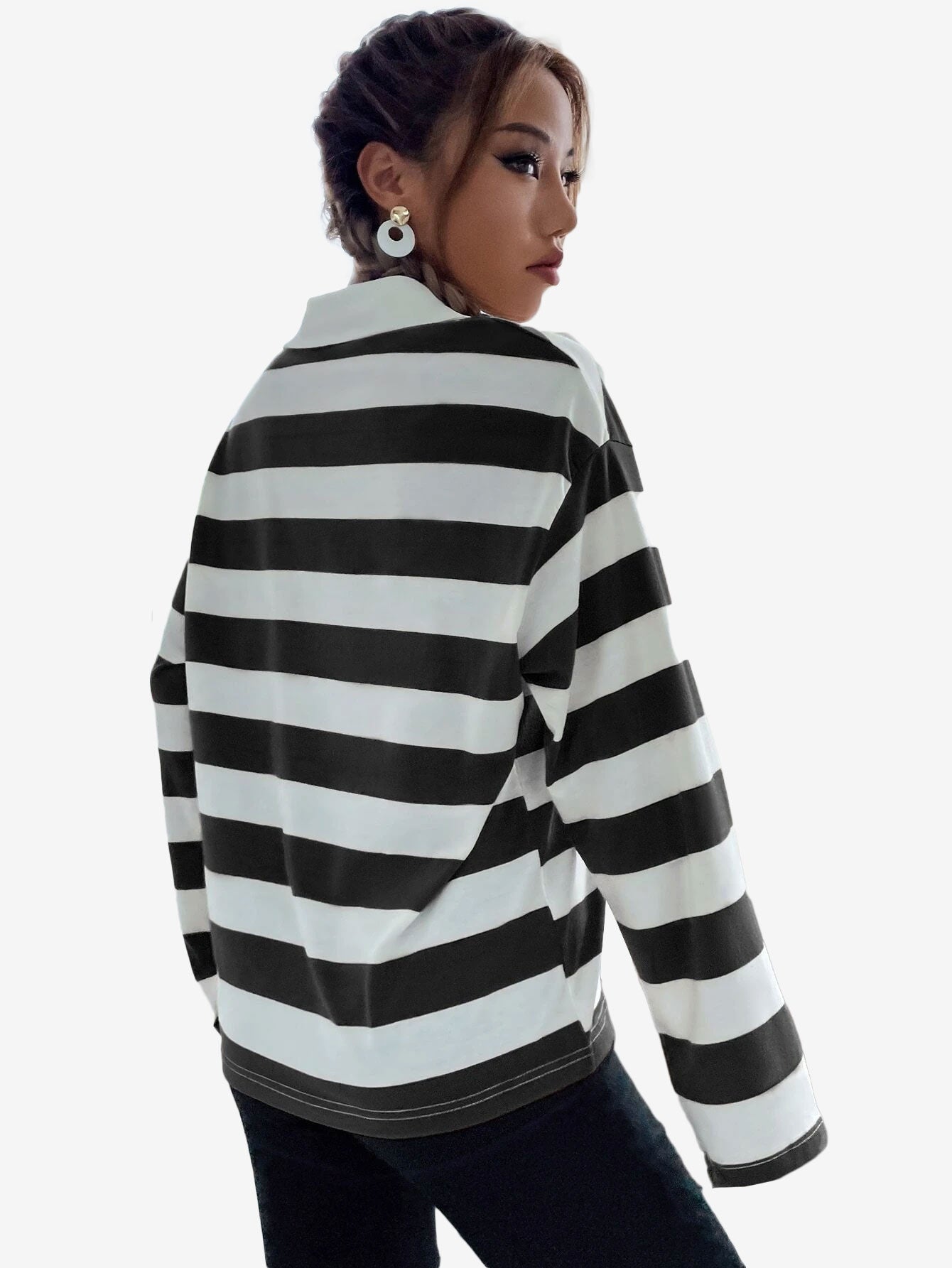 Crummy Polo Collar Drop Shoulder Striped Tee