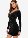 Front Ruched Detail Velvet Dress