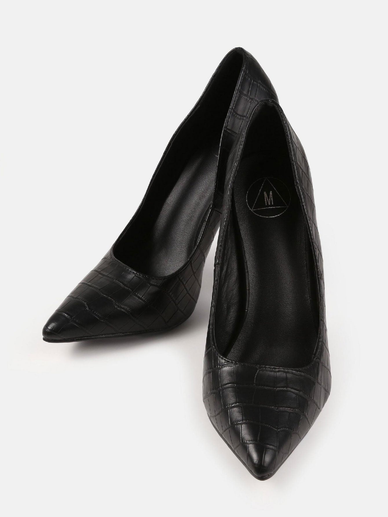 Faux Leather Croc Heeled Court Shoes