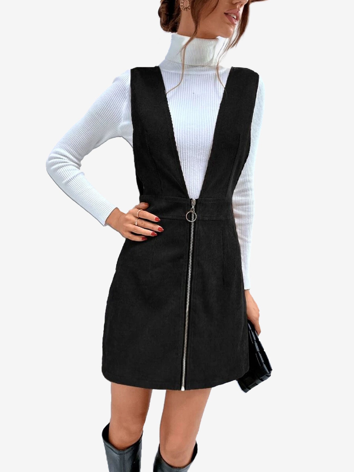 Corduroy O-ring Zip Overall Dress