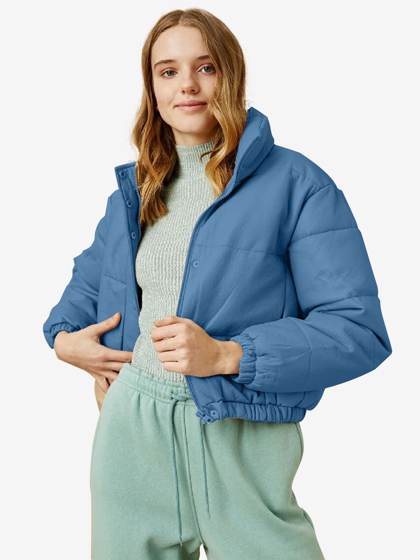 Cozy Zip Up Faux Leather Puffer Jacket