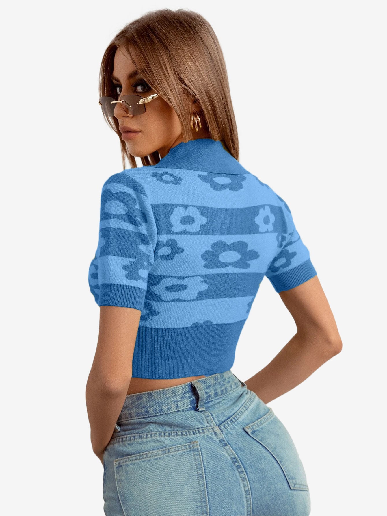 Color Blocks Floral Leisure Women_s Knitted Tops