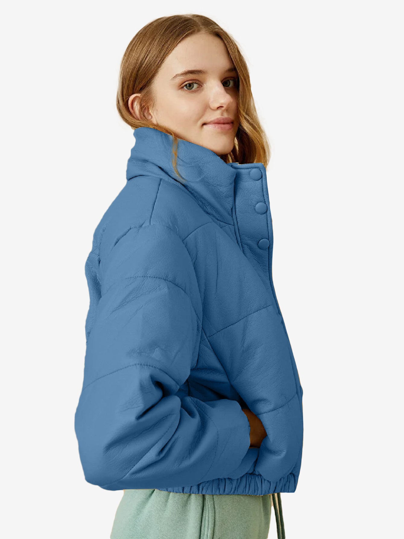 Cozy Zip Up Faux Leather Puffer Jacket