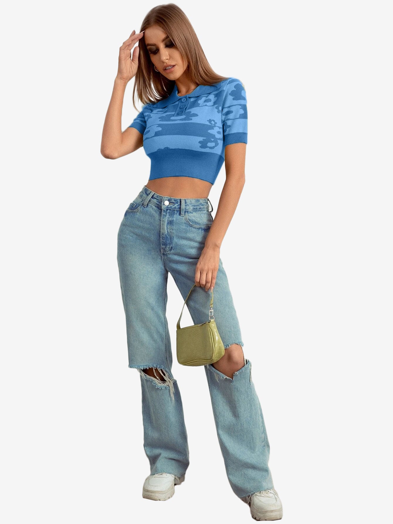 Color Blocks Floral Leisure Women_s Knitted Tops