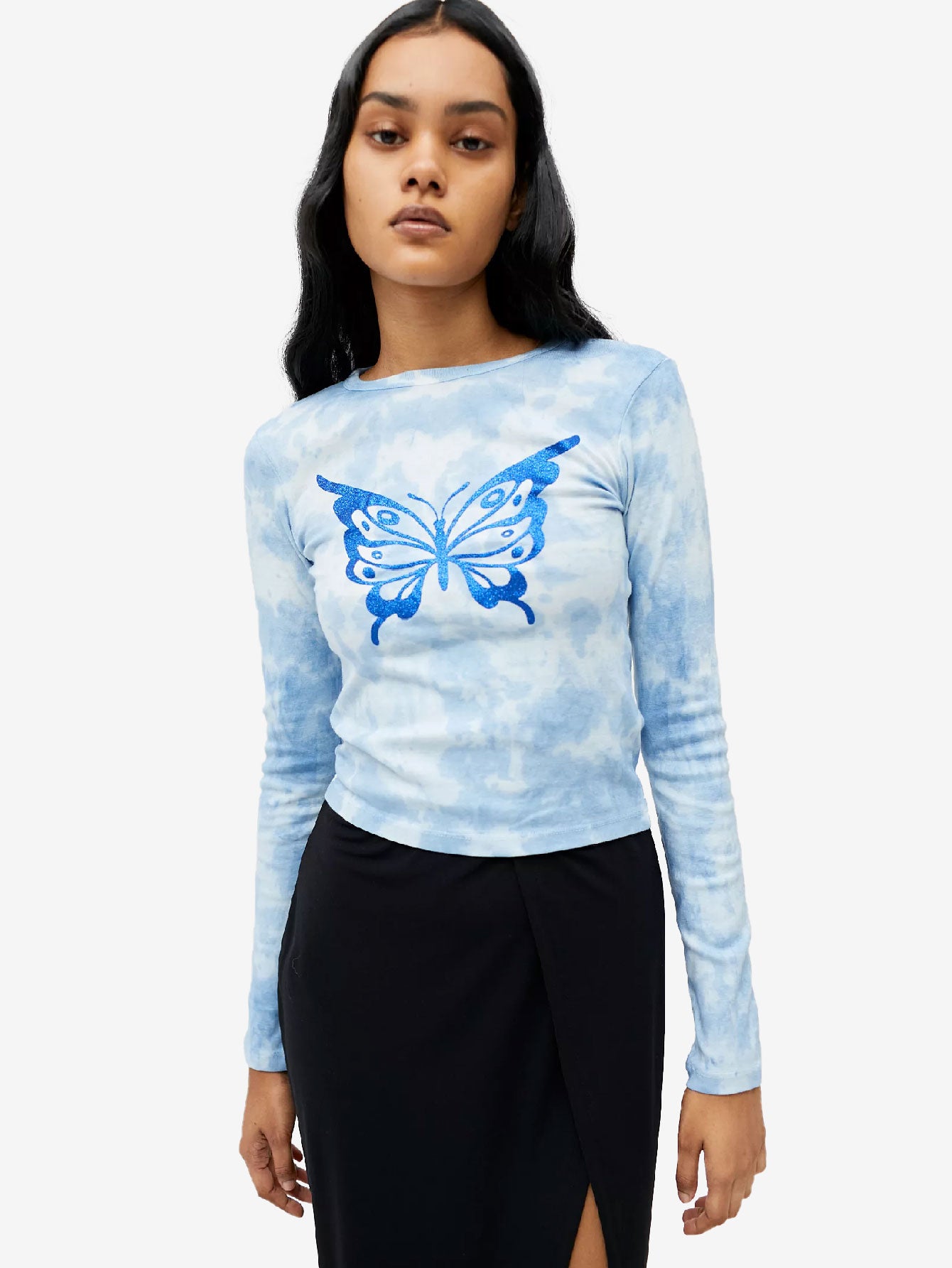Glitter Butterfly Tie-Dye Long Sleeve Tee