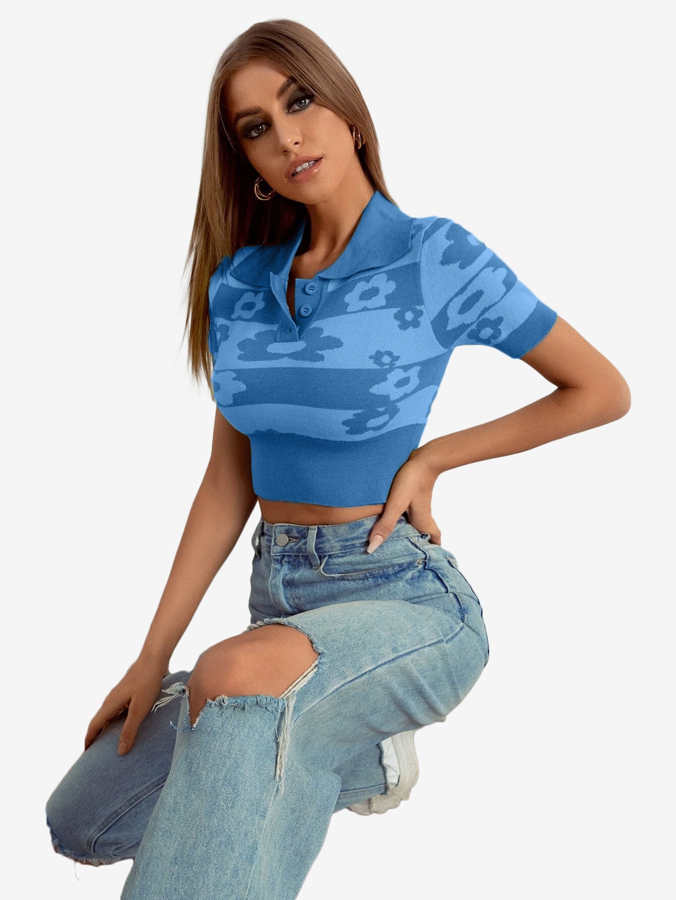 Color Blocks Floral Leisure Women_s Knitted Tops