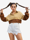 Color Block Sportswear Rough Front Button Crop Sweatshirt