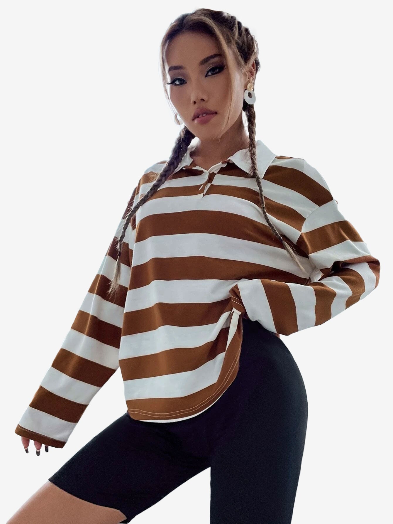 Crummy Polo Collar Drop Shoulder Striped Tee