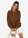Collar Sweatshirt Long Sleeve Polo Two Buttons
