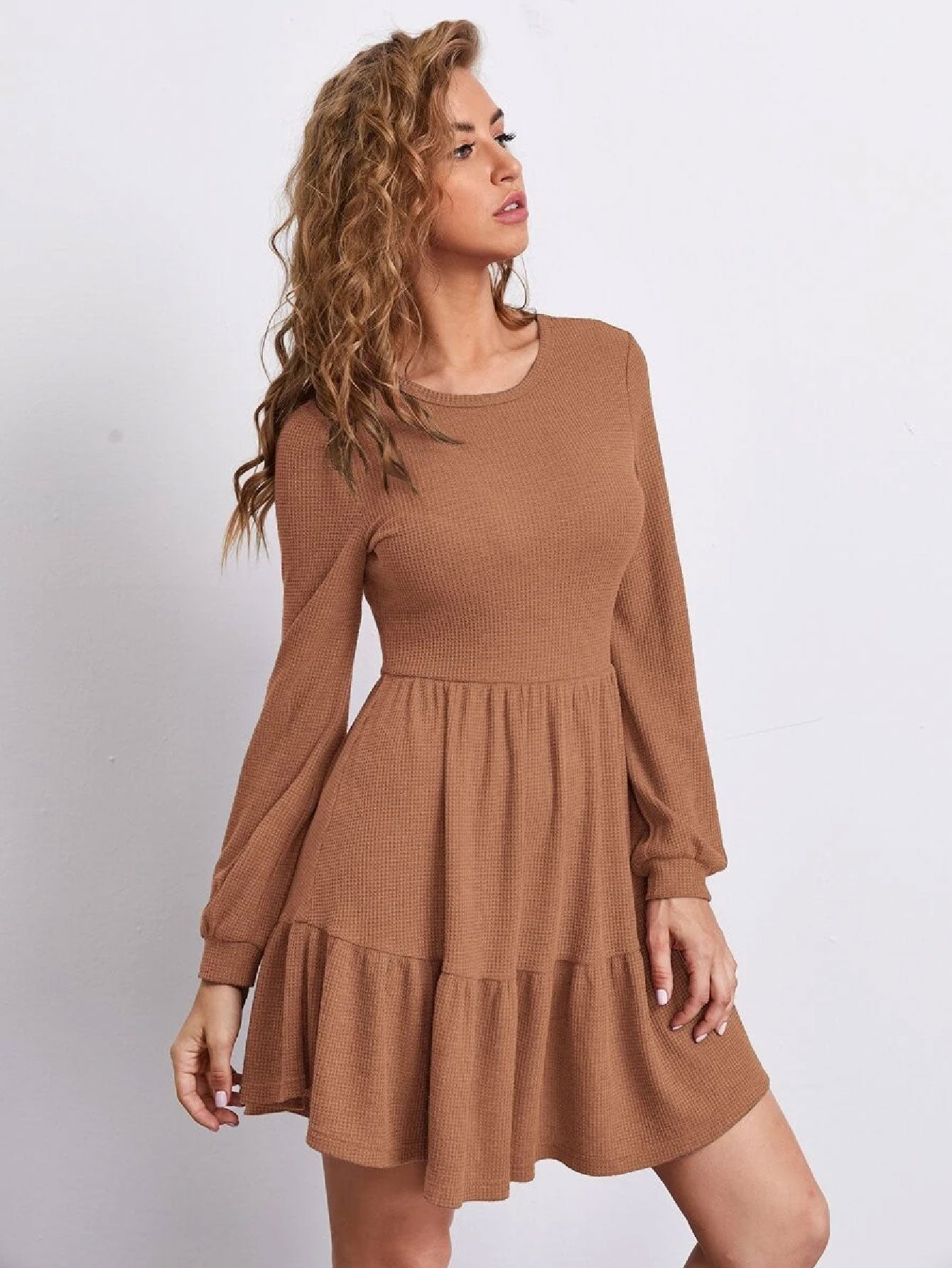 Flounce Hem Solid Dress