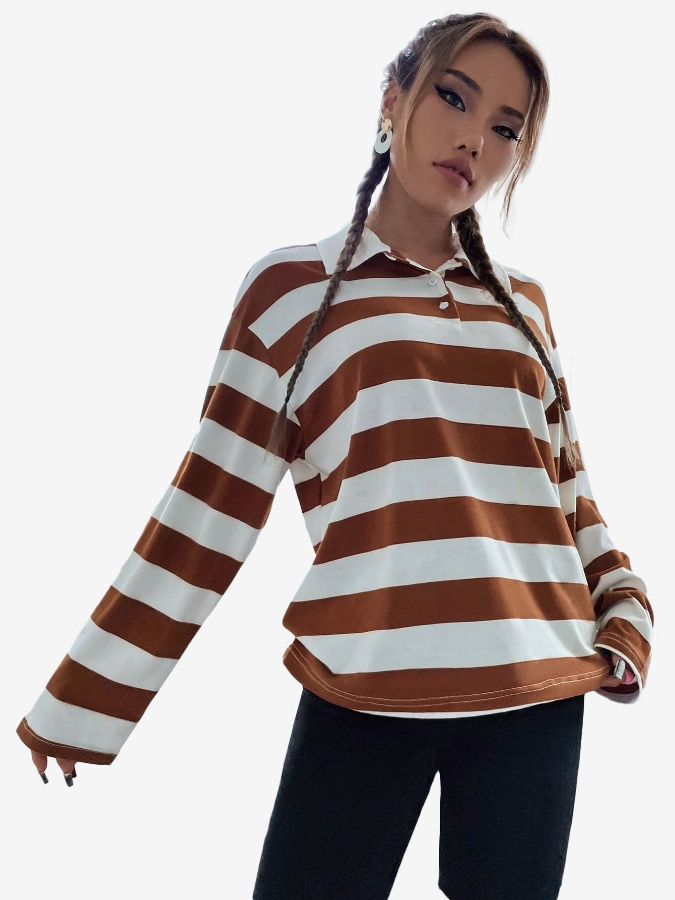 Crummy Polo Collar Drop Shoulder Striped Tee