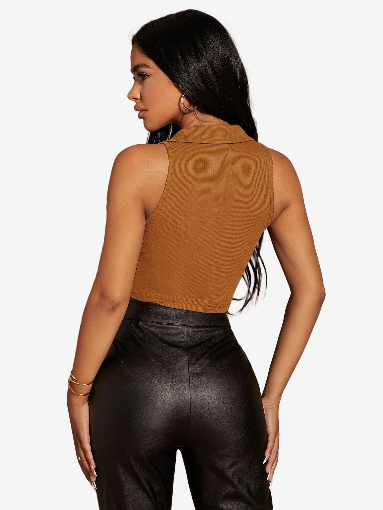 Button Half Placket Ribbed Tank Top