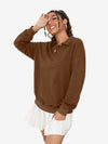 Collar Sweatshirt Long Sleeve Polo Two Buttons