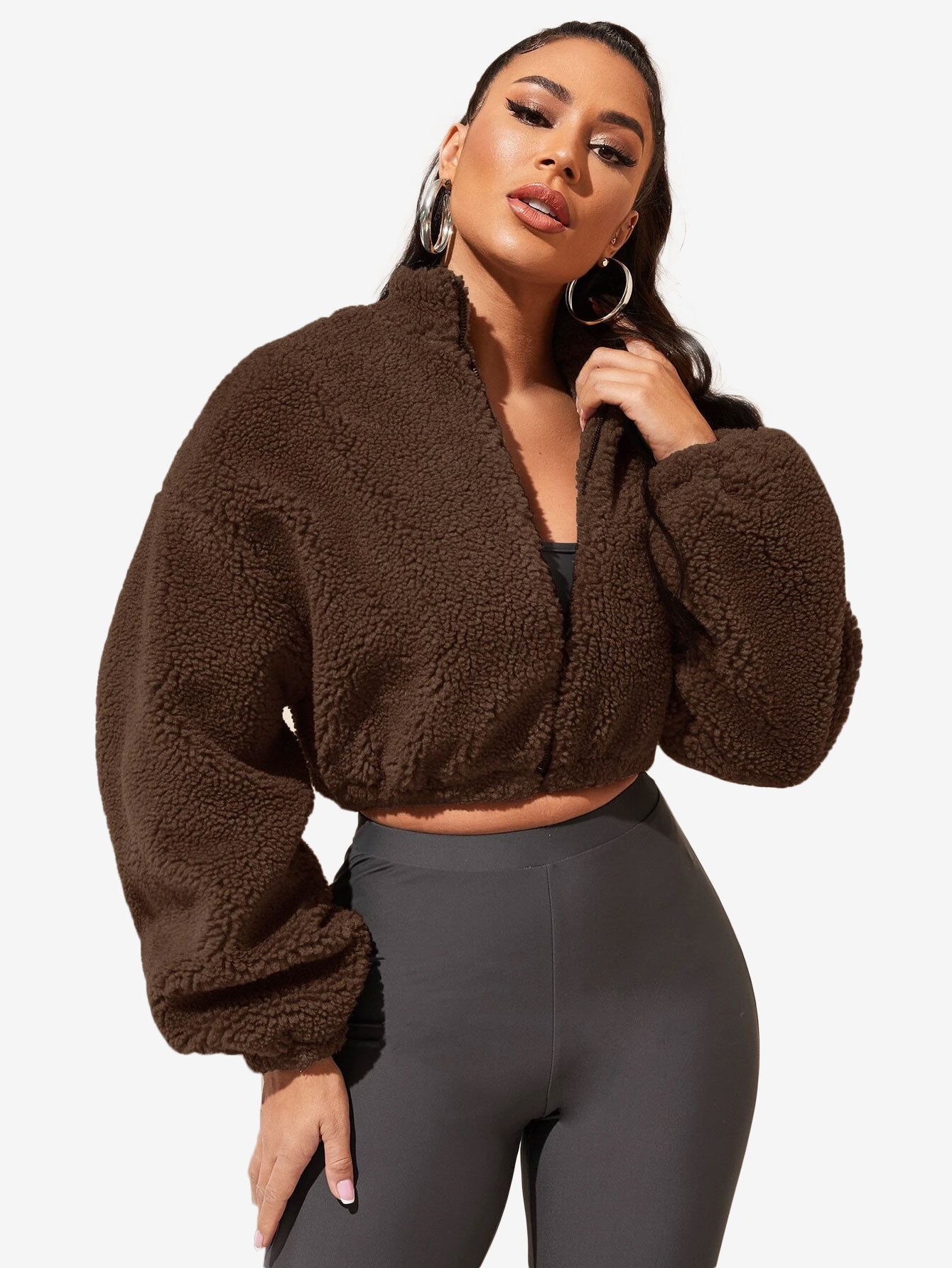 Comfy Zip Up Drop Shoulder Teddy Jacket