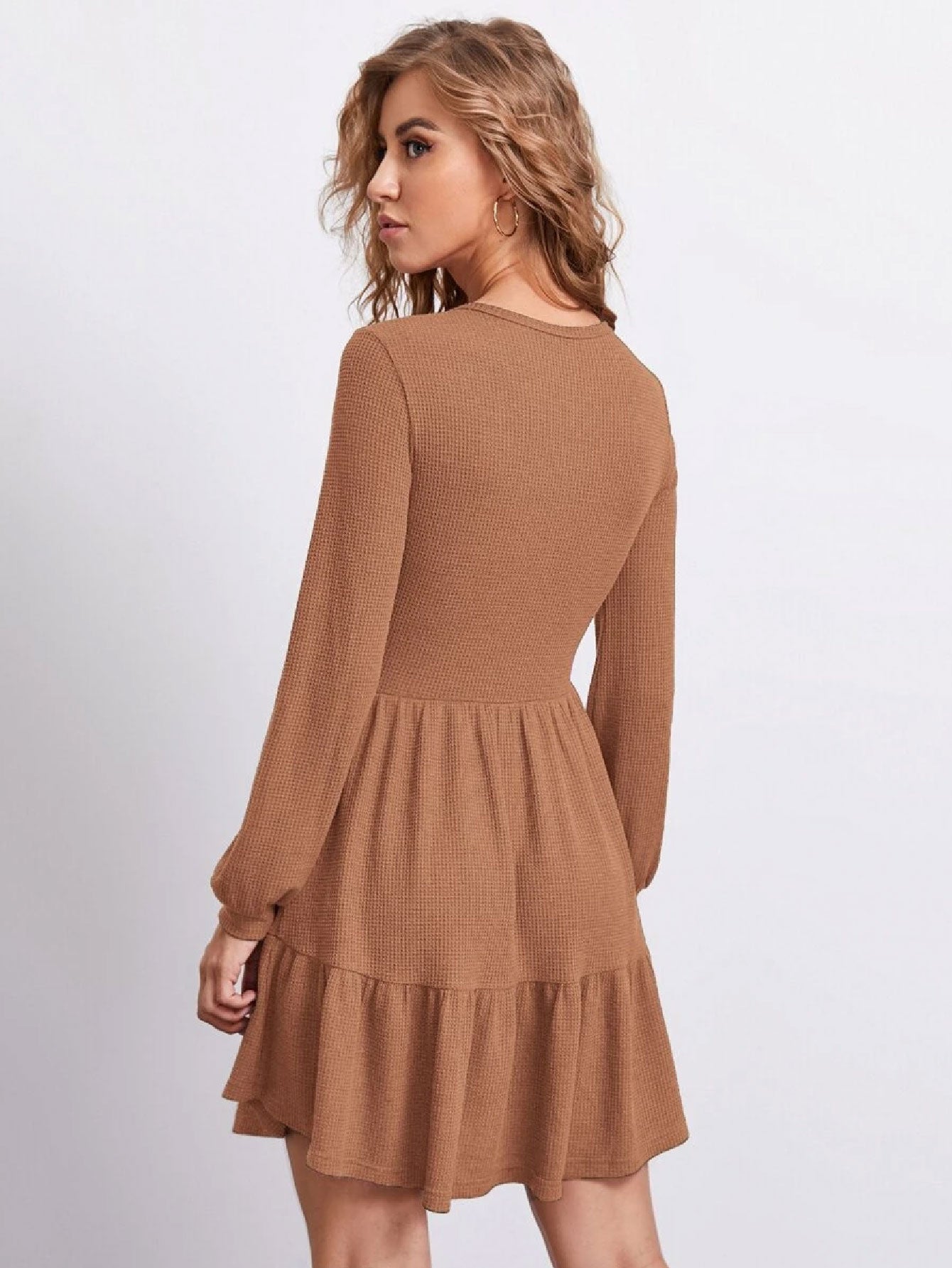 Flounce Hem Solid Dress