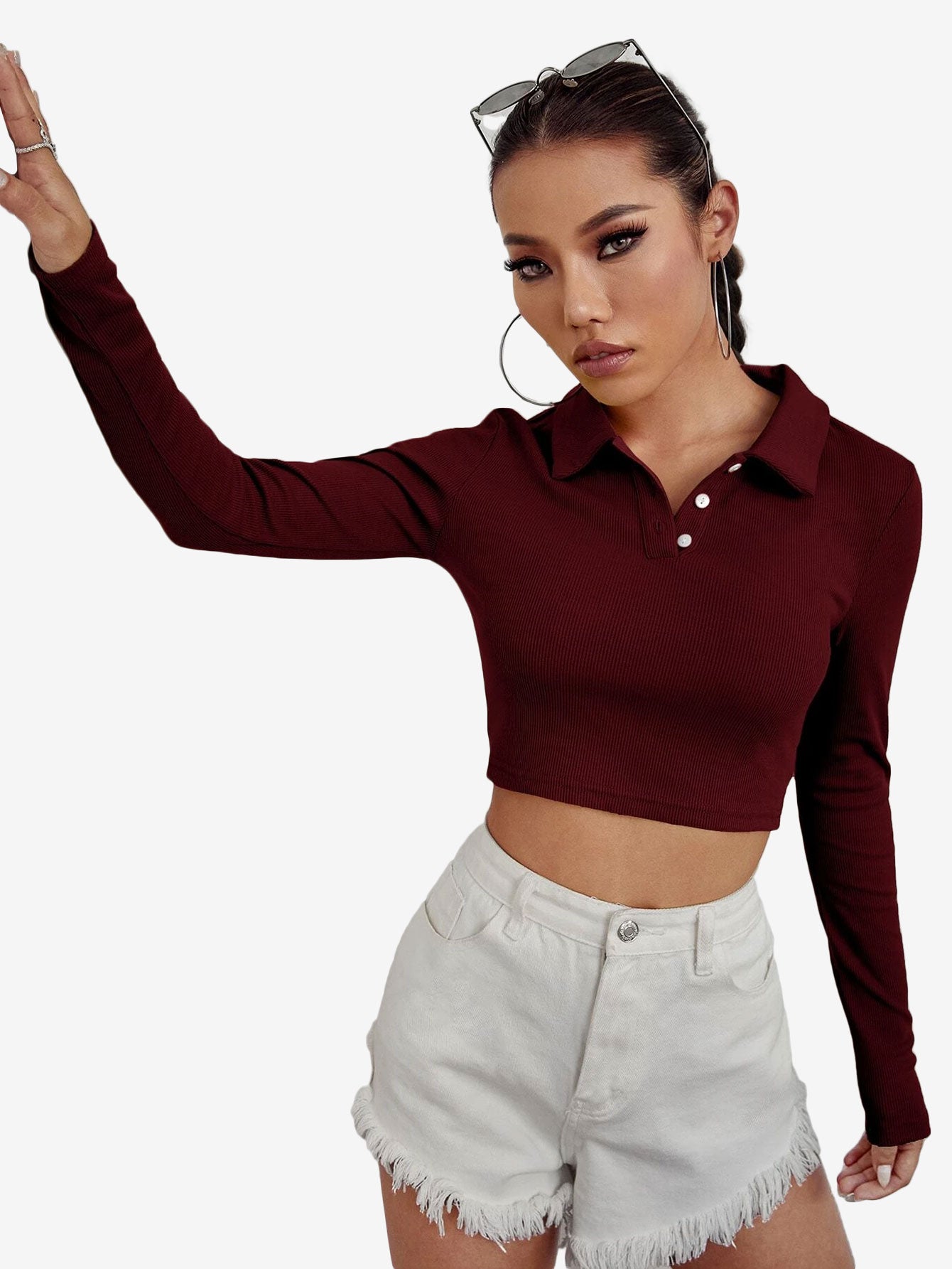 Attractive Solid Crop Polo Shirt