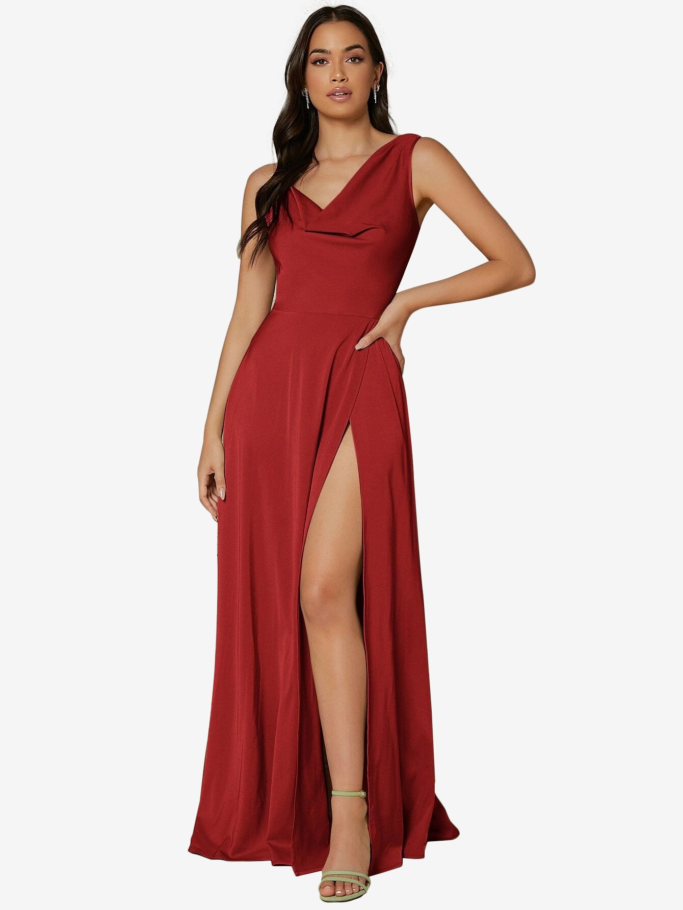 Draped Neck Split Thigh Dress