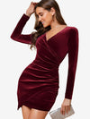 Front Ruched Detail Velvet Dress