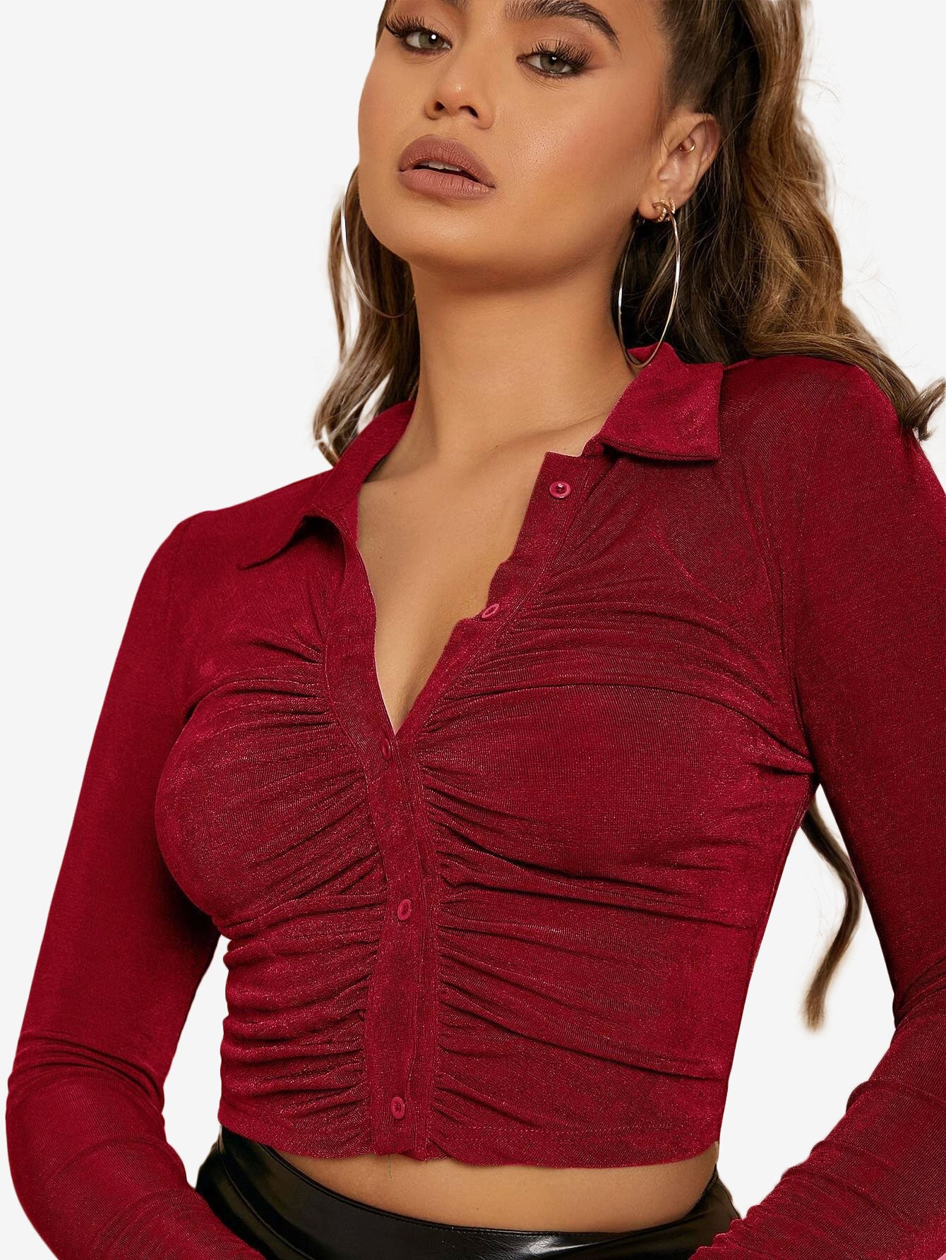 Arouse Single Breasted Ruched Front Glitter Tee