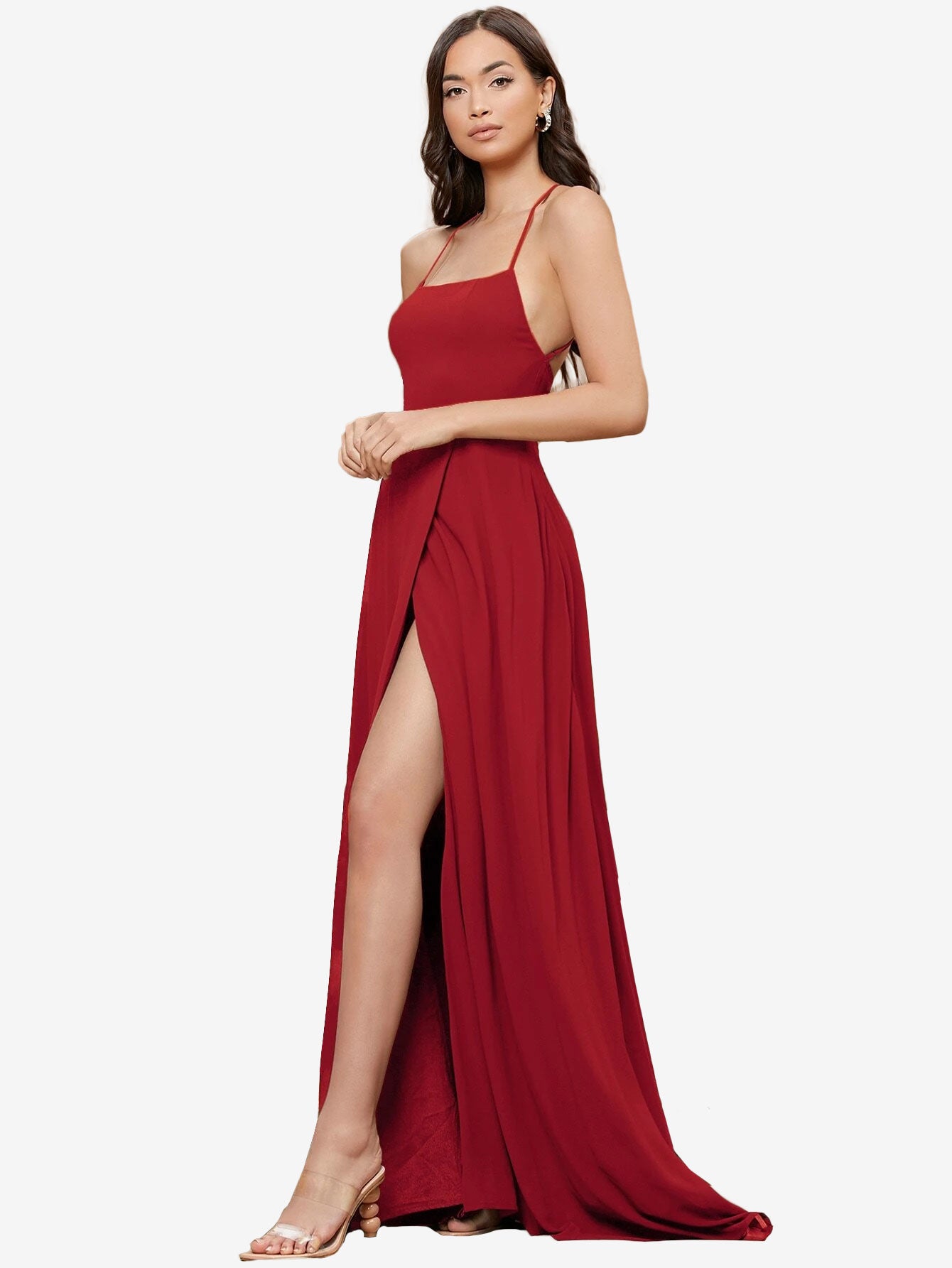 Crisscross Backless Split Thigh Cami Dress