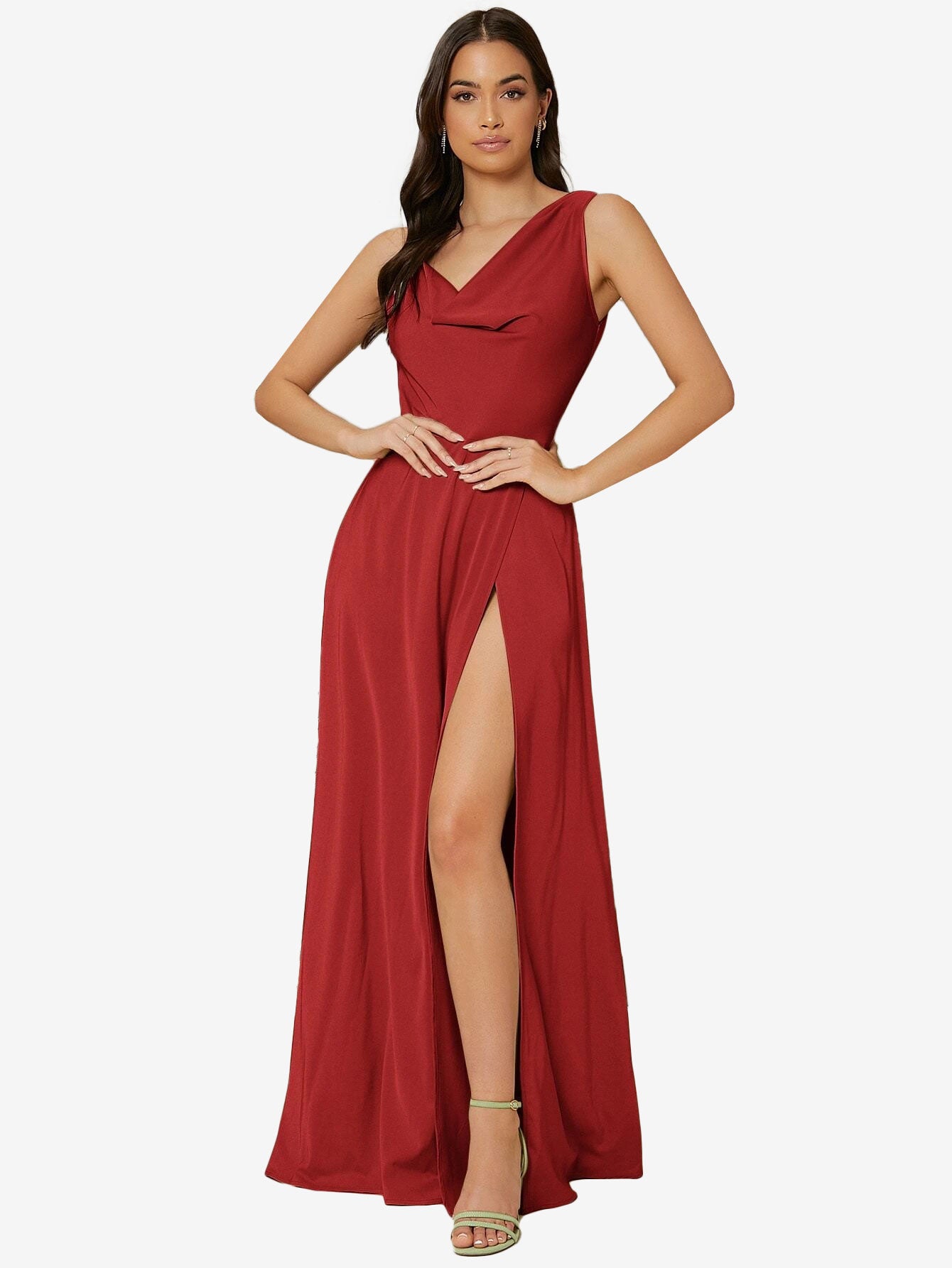 Draped Neck Split Thigh Dress