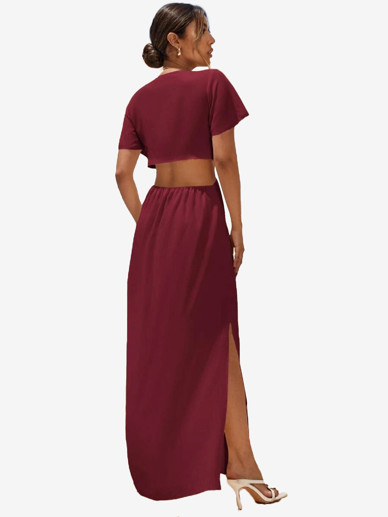 Cut Out Waist Tie Front Slit Hem Dress