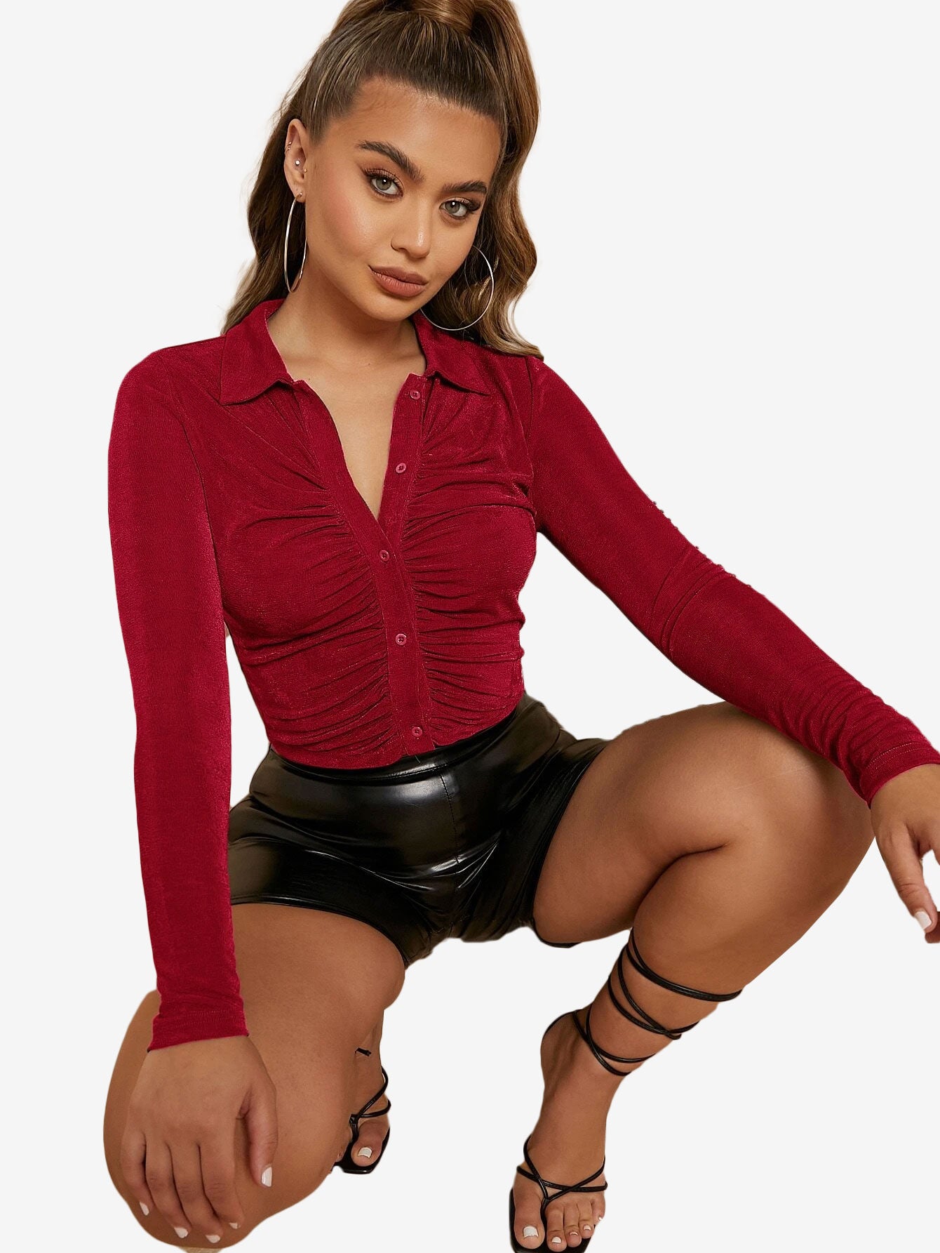 Arouse Single Breasted Ruched Front Glitter Tee