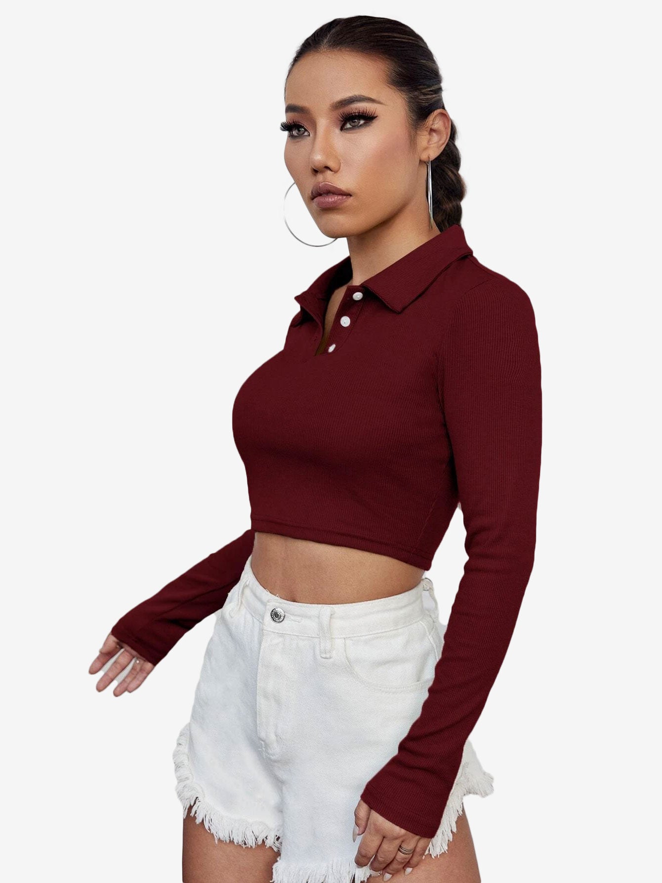 Attractive Solid Crop Polo Shirt