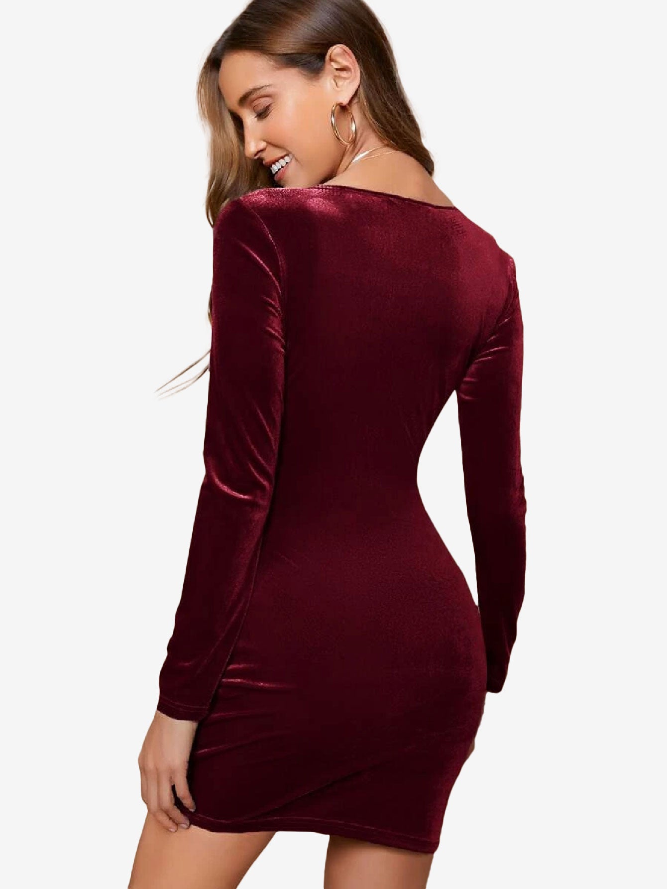 Front Ruched Detail Velvet Dress