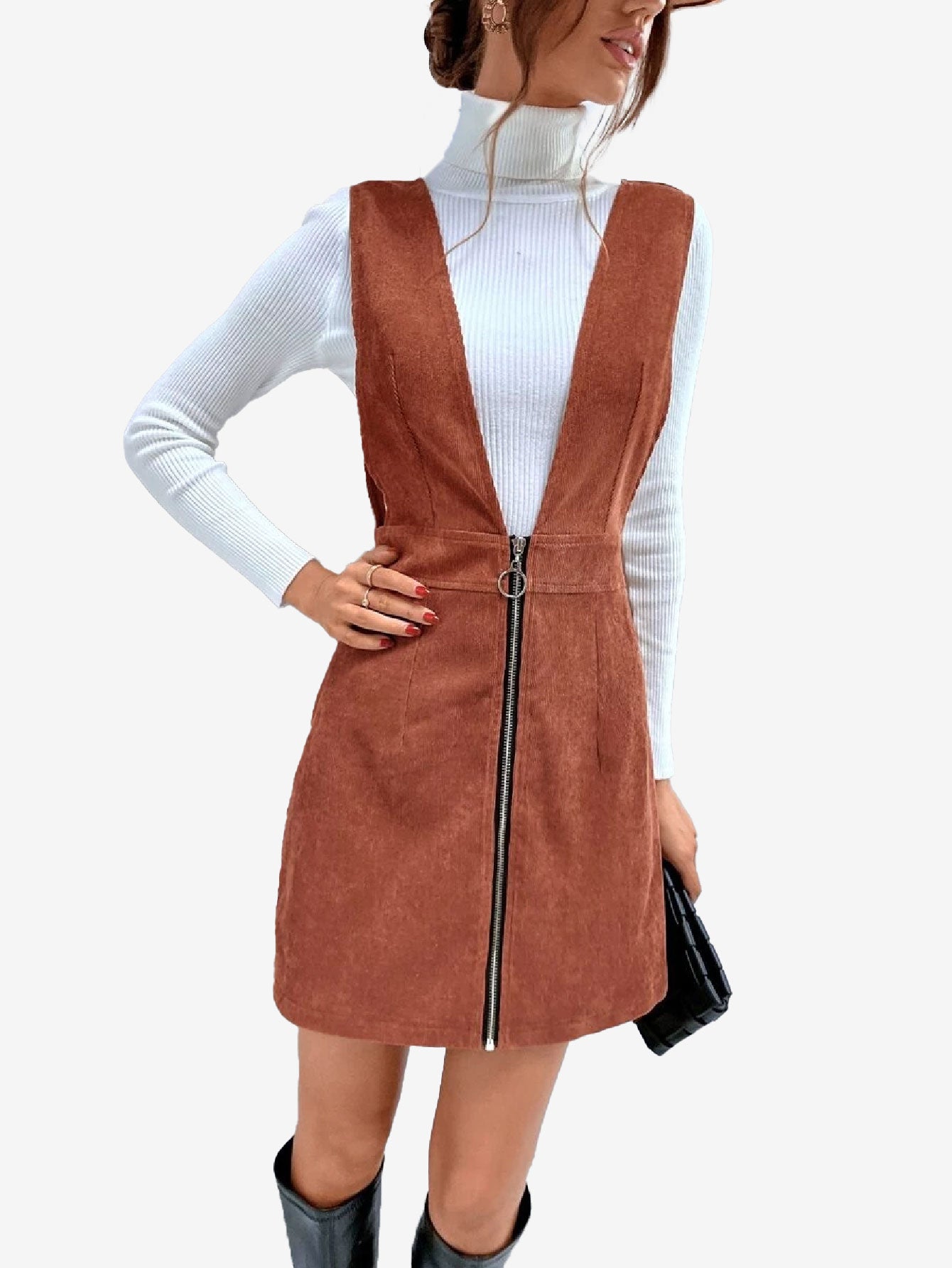 Corduroy O-ring Zip Overall Dress