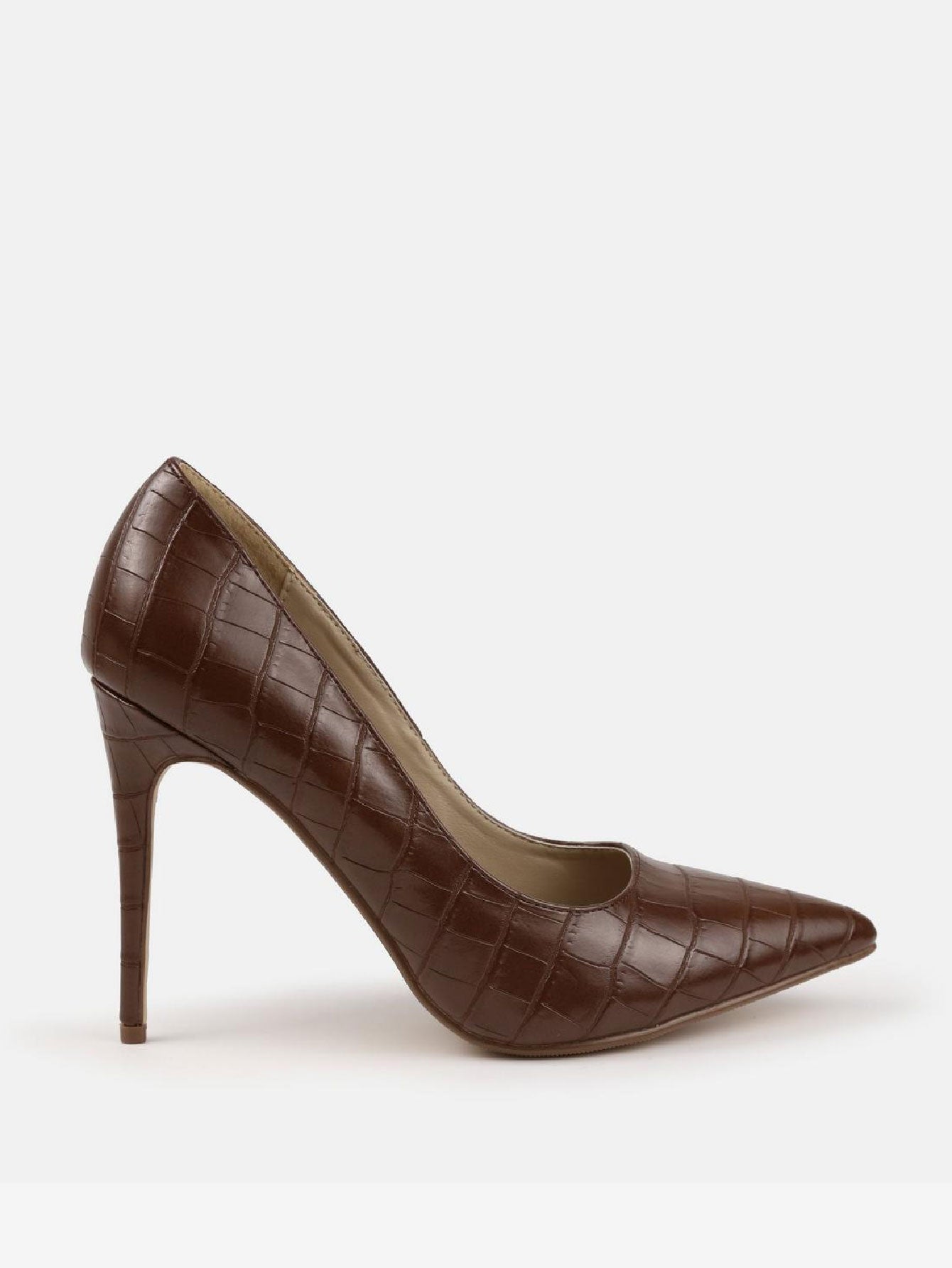 Faux Leather Croc Heeled Court Shoes