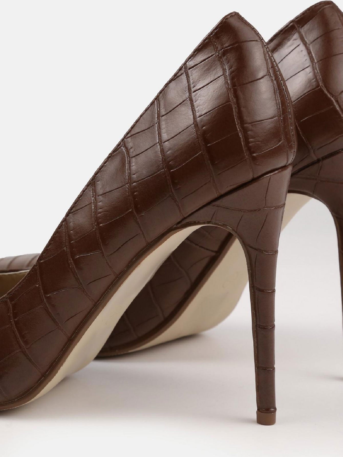Faux Leather Croc Heeled Court Shoes
