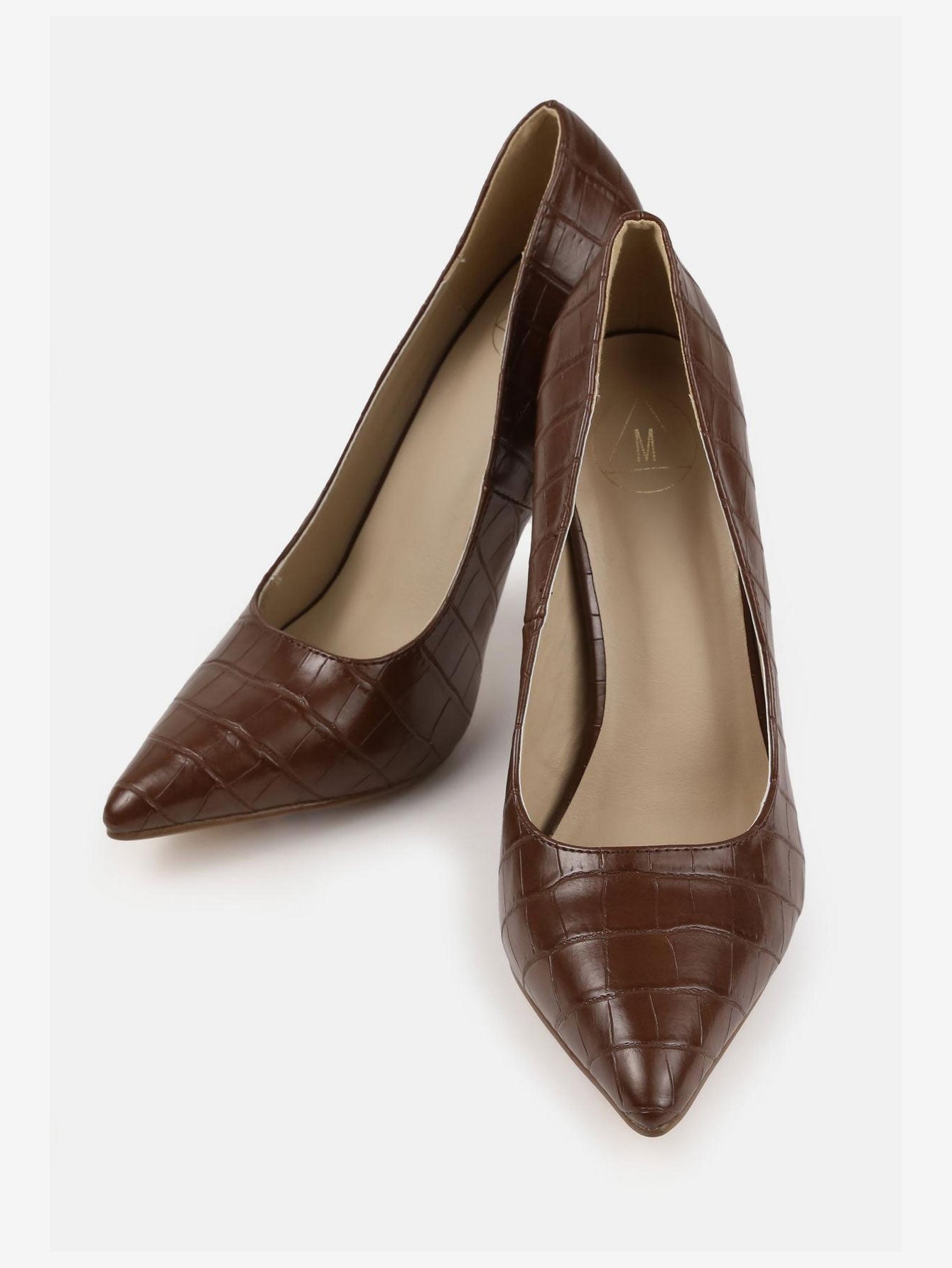 Faux Leather Croc Heeled Court Shoes